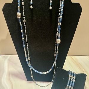 Brighton Blue and Silver Multimedia Necklace, Earring, and Bracelet Set
